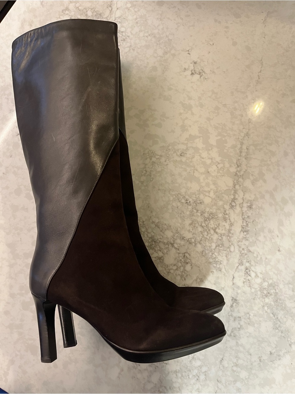Aquatalia Two-Tone Black Over-the-Knee High-Heel Boots